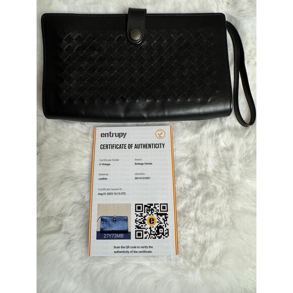 Bottega Veneta Vintage Intrecciato Black Leather Wristlet Clutch - Picture 9 of 10